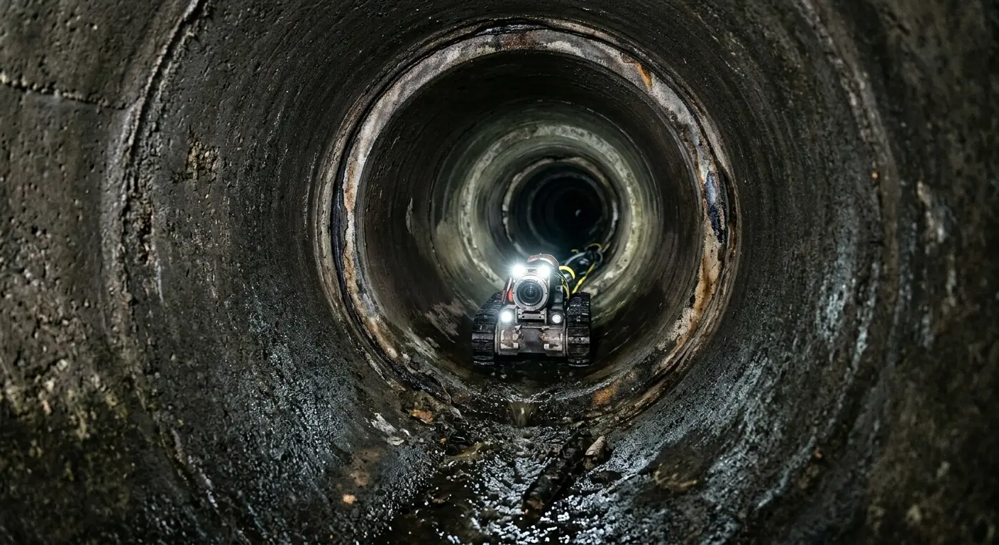 Robotic sewer camera inspecting pipe interior for Drain Snake Service in Ewing